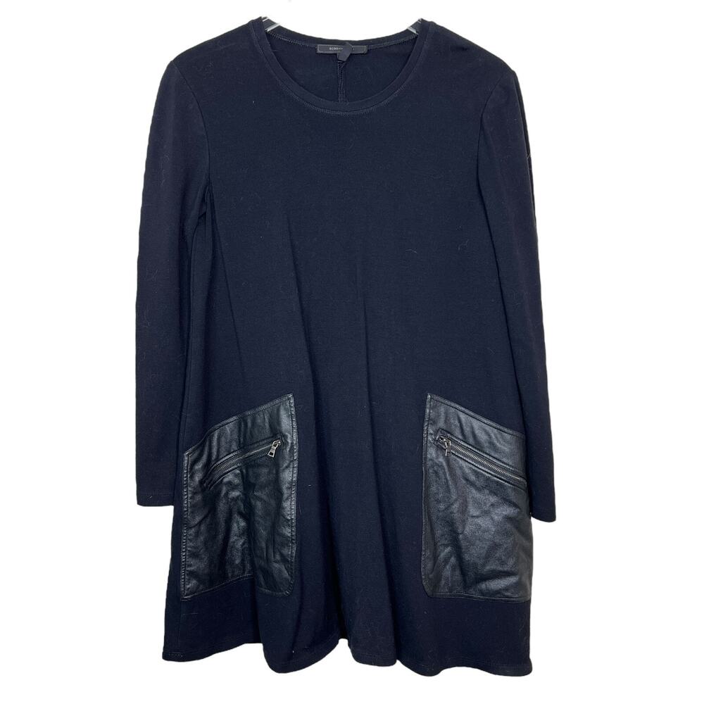 BCBGMAXAZRIA Farah Long Sleeve A-Line Dress Faux Leather Pockets Black XS